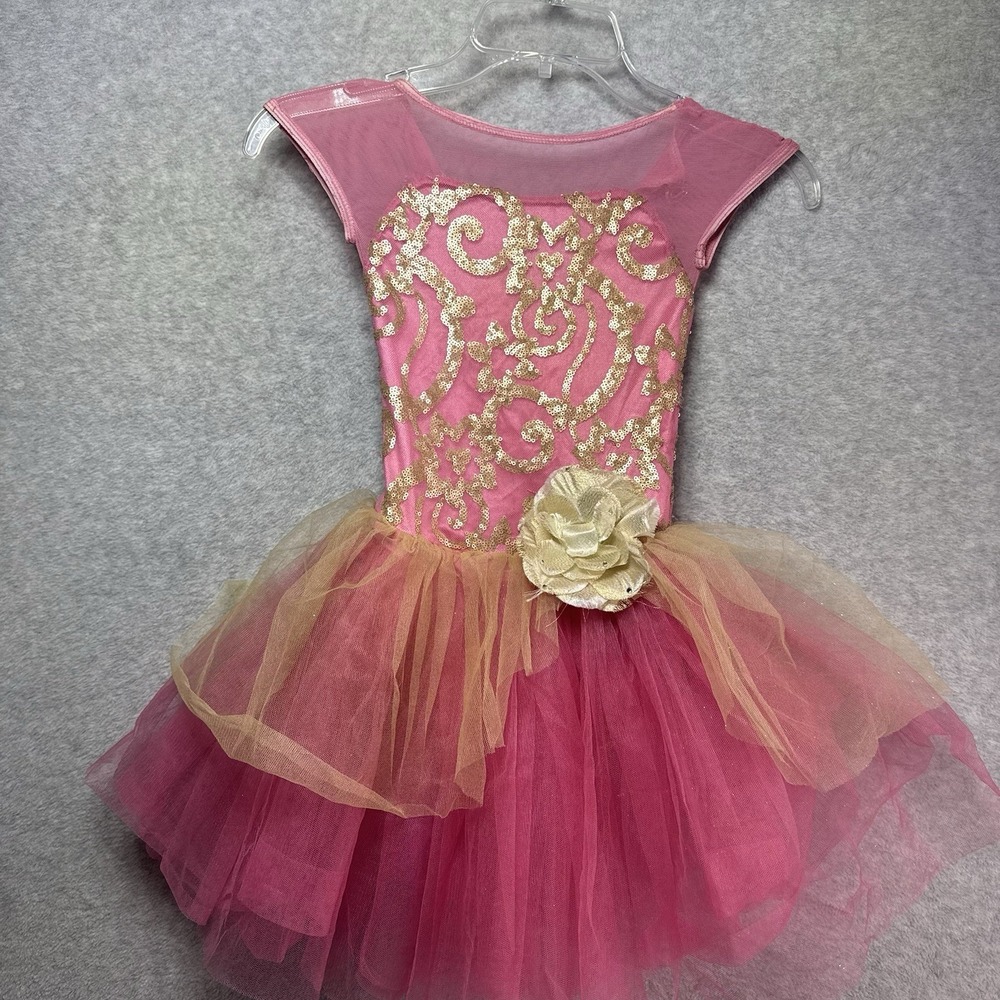 Weissman Dance Costume Pink/Gold Sequin Tulle Ballet Flower SC Small Child